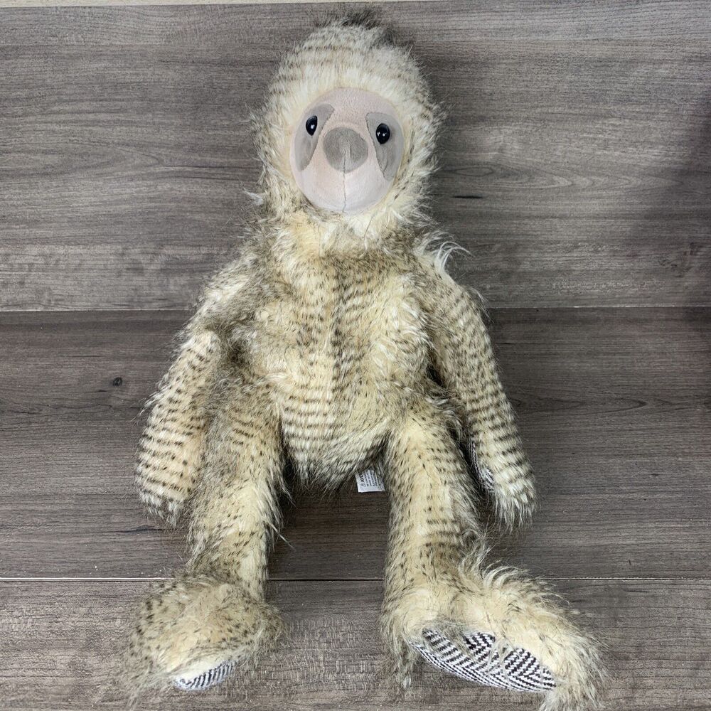 Sloth Plush Stuffed Animal Toy Fuzzy Hairy Brown Beige Patterned Paws Marshalls